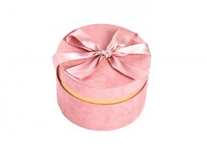China Round Glitter Velvet Jewelry Box , Suede Gift Box Stamping Logo With Top Ribbon on sale