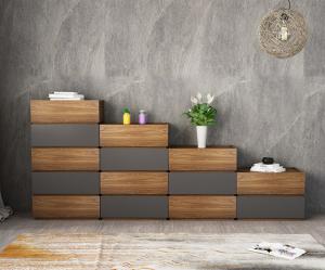 China Grey Wood Storage Cabinets Chest Of Drawer Living Room Melamine Wood Furniture on sale