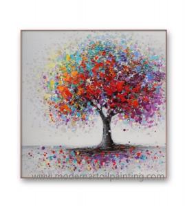 Abstract Colorful Modern Art Oil Painting Hand Painted Tree Painting For Living Room 32 X 32