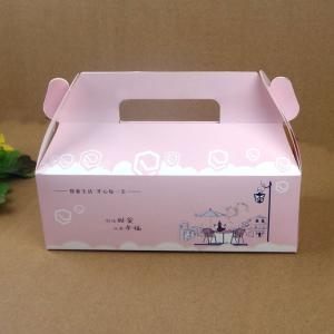 China Folding Pink Paper Cake Packaging Box With Handle , Custom Design Cake Box on sale