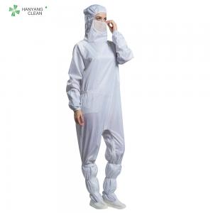 Best ESD Cleanroom Coverall Clean Room Garments Connect With Hoods And Shoes White Color For Class 100 wholesale