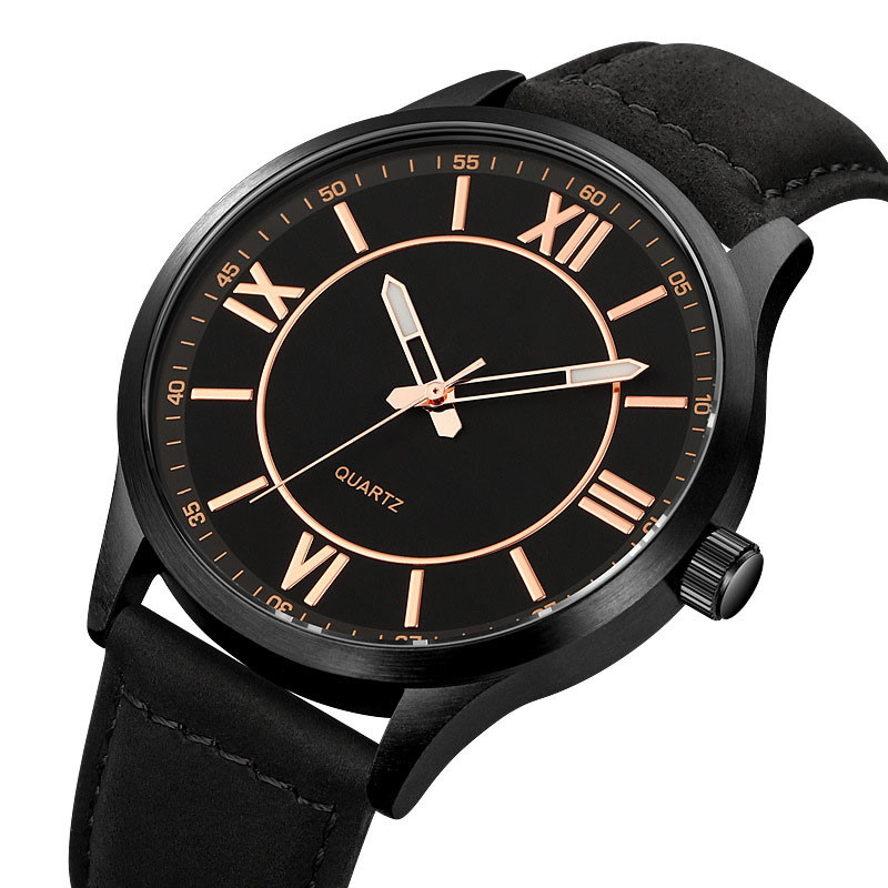 China Fashion Custom Business Black Leather Quartz Watch For Men Waterproof on sale