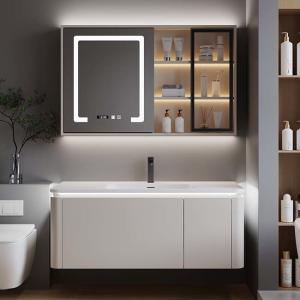 China Starry Grey Small Vanity Unit With Basin LED Mirror And Side Cabinet on sale