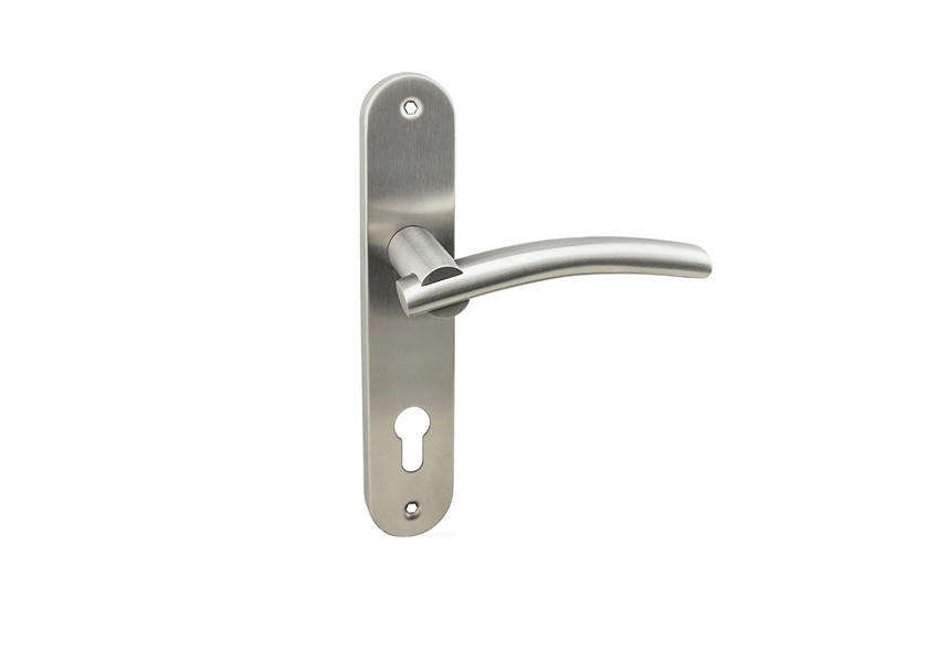 Cheap stainless steel door handle suited for 70-80mm mortice lock center