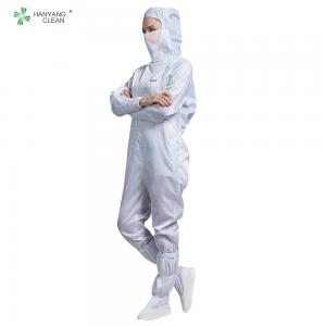 Best ESD Antistatic autoclaved cleanroom coverall Jumpsuit white color with facemask for parmaceutical industry wholesale