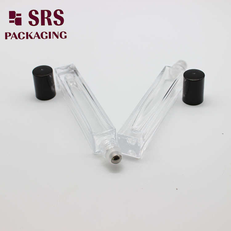 SRS cosmetic square shape clear color thick wall 10ml glass roll on bottle