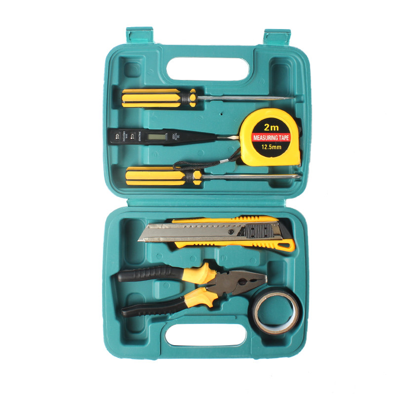 China Small Homeowner Tool Set 9 Pieces General Household Small Hand Tool Kit with Plastic Tool Box Storage Case on sale