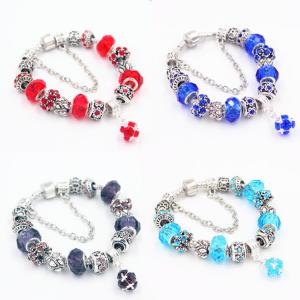 China 925 sterling silver multi-color bead bracelet with charms for gifts on sale