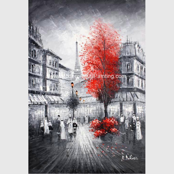 Cheap Custom Knife palette Pairs Street Oil Painting Cityscape Wall Art On Canvas for sale