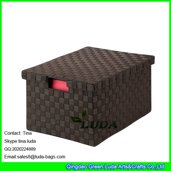 China LDKZ-023 espresso brown home stoage container double woven strap file storage box with lid on sale