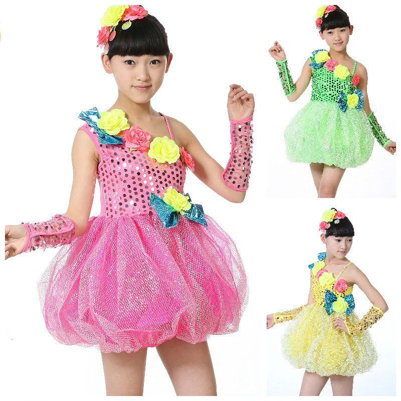 Best children's sequins modern dance costumes girls bitter fleabane performance gauze skirt wholesale