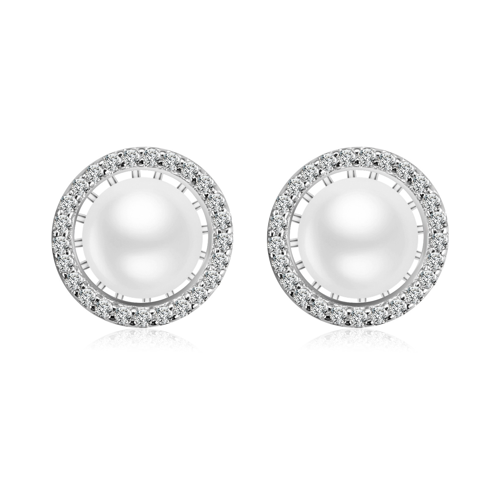 China Zircon Surround Sterling Silver Pearl Stud Earrings For Custom Fashion Jewelry on sale