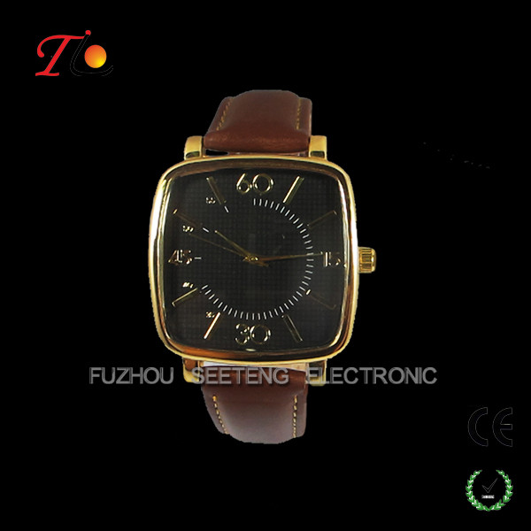 China High Quality gold-planted square glass Quartz Wrist Watches for Men black or white on sale