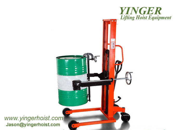 China Portable Mini Manual Forklift Stacker , Manual Hydraulic Stacker Oil Drum Rotator Type high lift pallet truck on sale