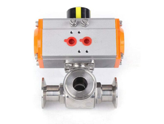 Cheap SS304 T Type Three Clamp Pneumatic Ball Valve 250mm Encapsulated for sale