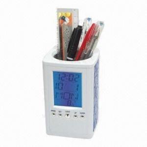 China LED Light Clock with Calendar and Pen Barrel, Digital Thermometer, Sized 117 x 73 x 73mm on sale