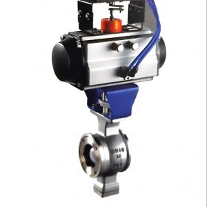 China Fine Split Ball Valve Pneumatic V Flange Ball Valve Small Double Acting Actuator WCB on sale