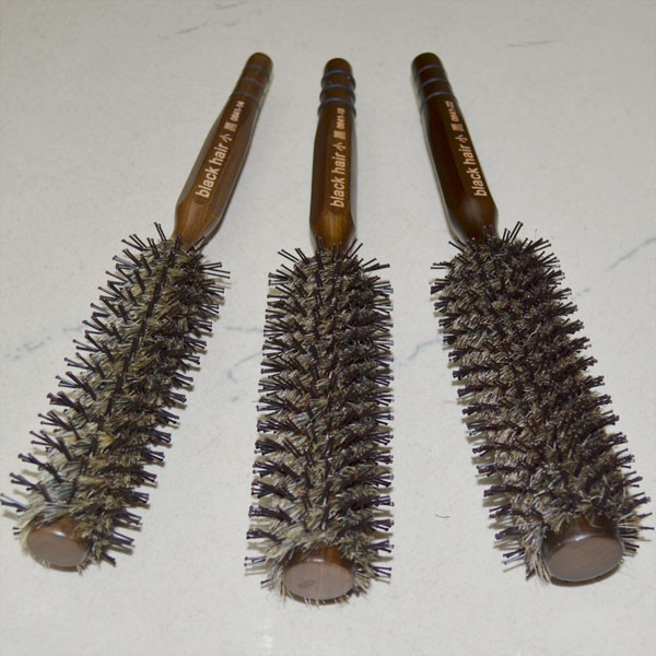 Wooden round hair brush Spiral bristle mixes Nylon pins