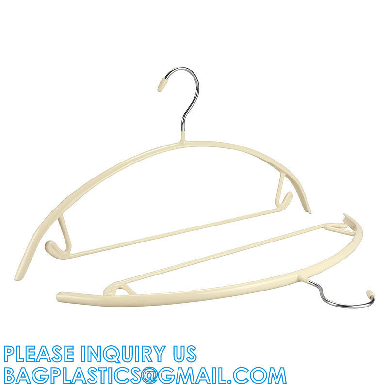 China Garment Usage Custom Thick Bulk Space Saving Ivory Rubber PVC Coated Body Metal Coat Cloth Hanger With PVC Bar on sale
