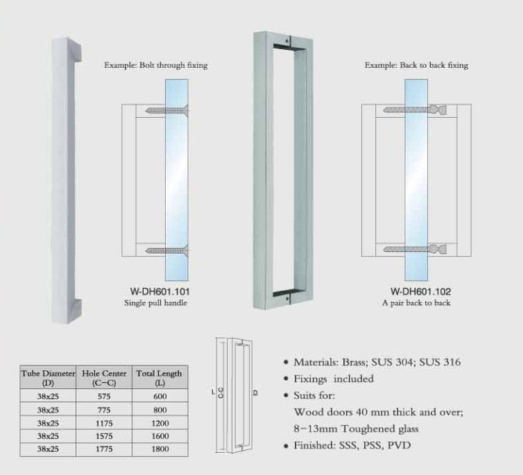 China square tub W-DH601 back to back SUS304 Stainless Steel entry door handles set  glass door  handle wooden door handles on sale