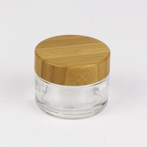 China 40ml 75ml 180ml Transparent Cosmetic Glass Jars With Bamboo Lid on sale