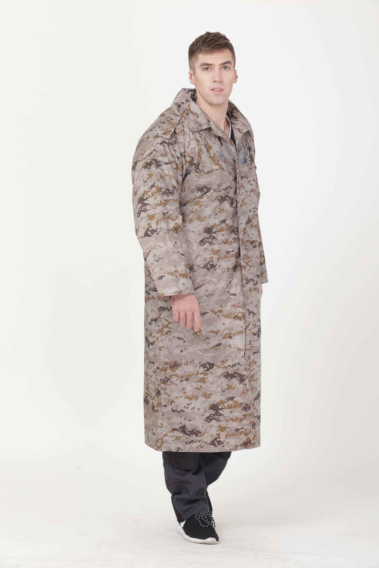 Best Waterproof Work Clothes Mens Long Raincoat With Hood / Lining Camouflage Printed wholesale