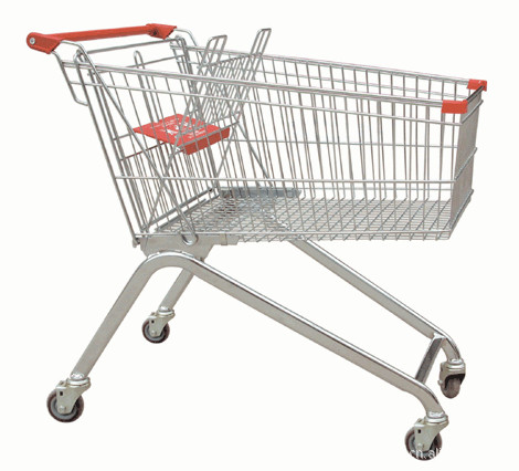 Cheap Powder Coating Supermarket Shopping Trolley Cart , 4 Wheel Metal Shopping Carts for sale