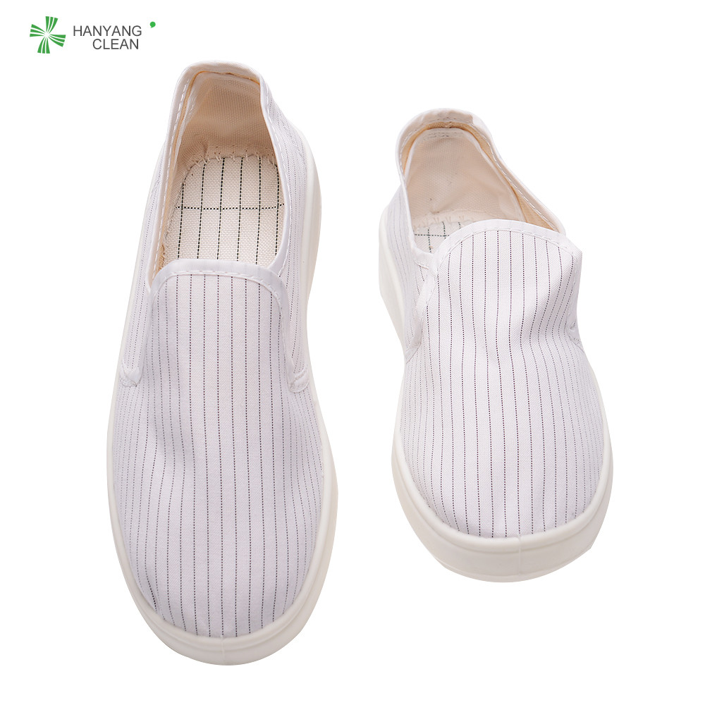 Best Cleanroom stripe blue canvas PVC sole anti slip shoe esd antistatic lab shoes for pharmaceutical factory wholesale