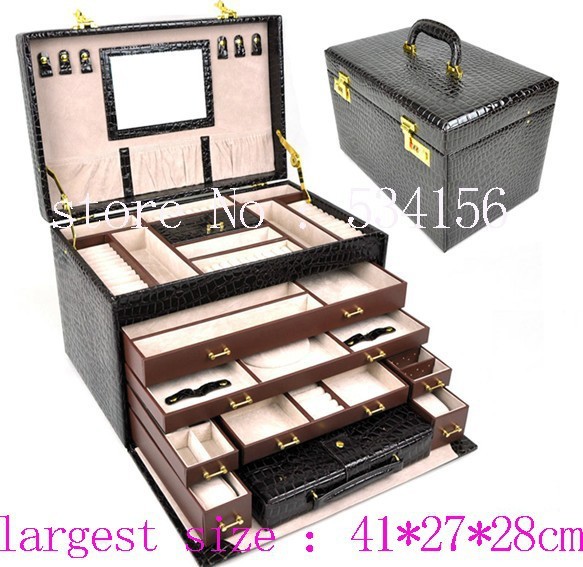 China Potable Coffee Color Jewelry Box For Jewerly Display Storage Wholesale PU Leather Box (41*27*28cm) on sale