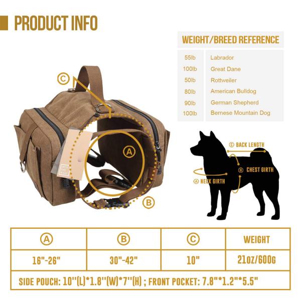 Camping Hiking Nylon Dog Harness Backpack Militar Saddle Bag For Medium / Large Size