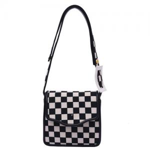 China 18cm Black And White Checkered Purse Button Closure Mini Square Bag on sale