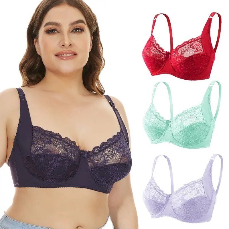 China                  Floral Big Size Ladies Lace Bra Steel Ring Comfortable Gather Thin Cup Full Cup 38 Bra Size Plus Size Women Lace Bra              on sale
