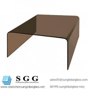 China Excellence quality smokey brown square bent glass coffee table on sale