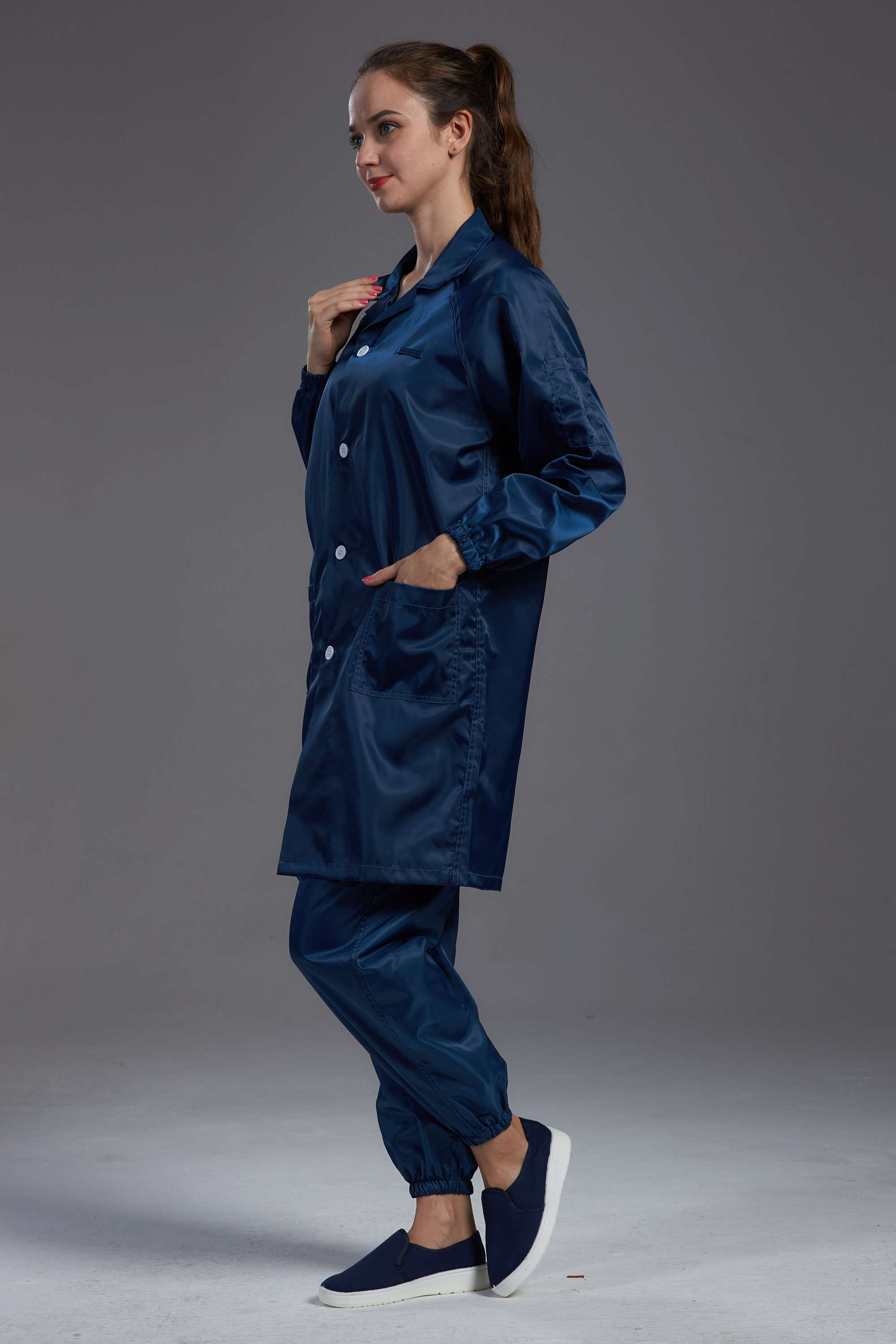 Best Lapel Gown Food Processing Clothing Dark Blue Color CE ISO 9001 Certificate wholesale