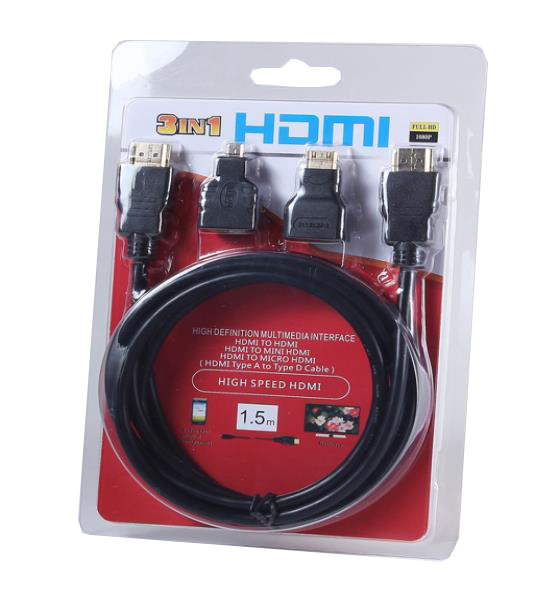 China 1.5M 3 in 1 High Definition Multimedia Interface HDMI TO HDMI/ Mini HDMI/ Micro HDMI Cable Adapter on sale