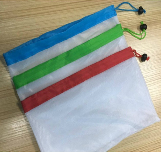 Cheap 20D/50D Polyester Mesh Vegetable Storage Bags , Reusable Mesh Net Bag Drawstrings for sale