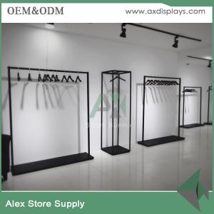 China Women clothing display black wooden rack for clothes shop decoration metal rack on sale