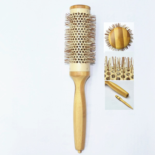 Best 25mm Ceramic Bamboo Round Hair Brush Lonic Nylon Bristle wholesale