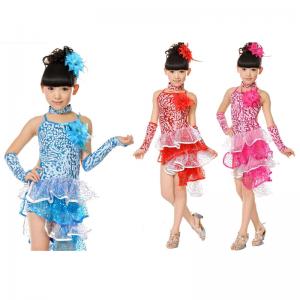 Best girl's Latin dance costume performance dress with hair flower JQ-218 wholesale