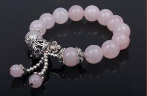 China 12mm rose quartz beaded bracelets, pink gemstone bracelets, crystal jewelry on sale