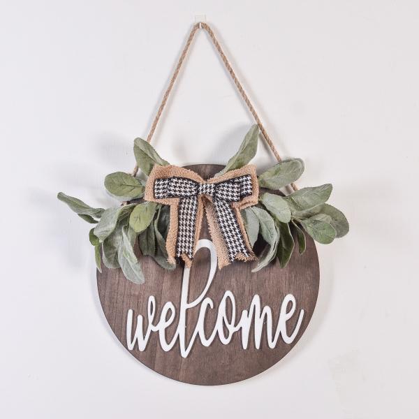 Cheap Brown Round Wooden Welcome Sign For Front Door , Wooden Crafts Supplies for sale