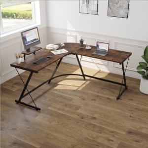 China Reversible Corner L Shaped Computer Desk Brown For Home Office on sale