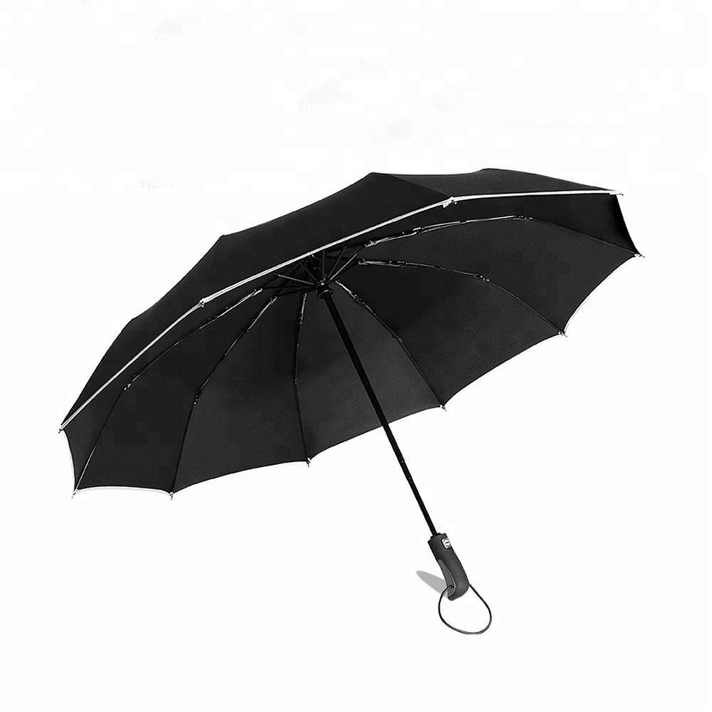 Black Safety Reflection Automatic Rain Umbrella Windproof Logo Printing
