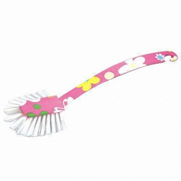 Cheap Kitchen accessories/plastic plate brush/cleaning dish brush with colorful water transfer printed  for sale