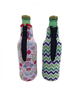 Best Sublimation Printing Neoprene Single Beer Bottle Cooler with zipper for Promotion Gift size is 19cm*6.3cm, SBR material. wholesale