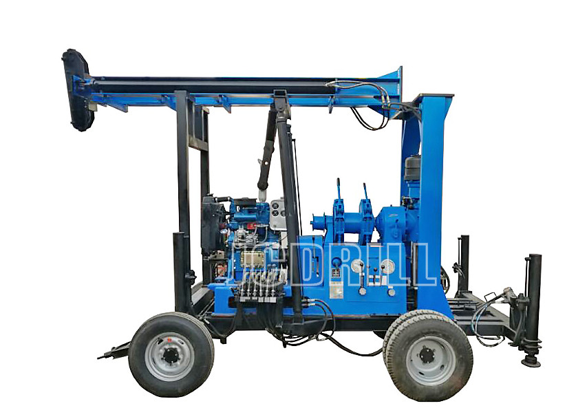 China Trailer base water well drilling rig machine driven by diesel engine with 400m drilling depth on sale