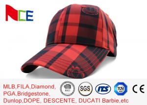 Best FUN 6 Panel Baseball Hat , Red Black Grid Tennis Baseball Caps Street Style wholesale