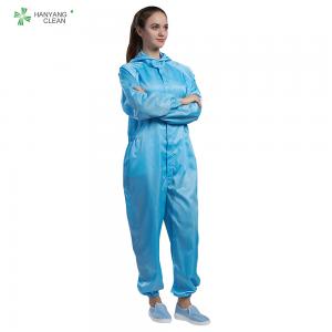 Best ESD cleanroom 5*5mm stripe carbon fiber hooded coverall for eletronic and phamaceutical industry wholesale