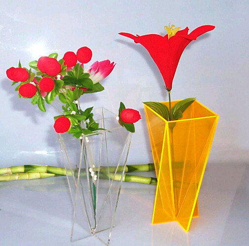 Simple Home Decoration Acrylic Flower Display Vase Clear Yellow