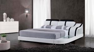 China White Color Wooden Bedroom Set  Modern Leather Queen 1.5m Bed With LED Light on sale